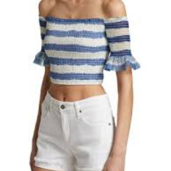 Staud Striped Off-The-Shoulder Crop Top - Picture 2 of 5